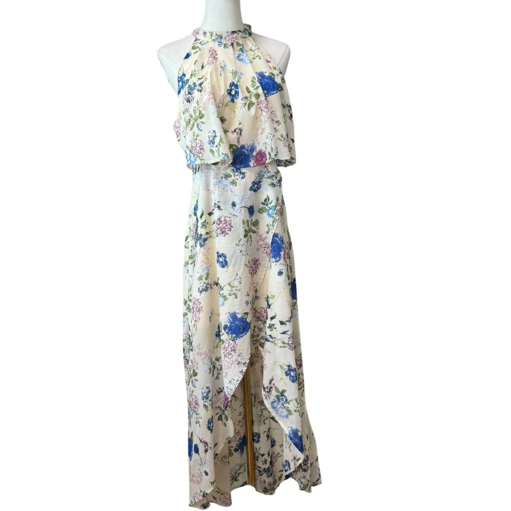 2Bella Floral Print Halter Maxi Dress Size M – High Low Overlay Skirt